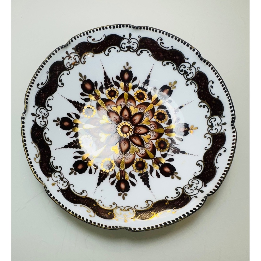 Handmade Arta Calabria Italy Enamel Bowl White Brown Gold Mandala 5.5 Inch